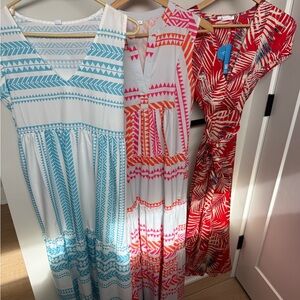 Printed Maxi Dresses - Turquoise, Pink/Orange, Red